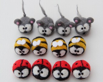 Ladybird Ladybug Bumble Bee Insect Mouse Mice Penguin Magnet Cute Felted Red Wool