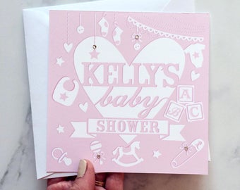 Baby Shower Card, Pink Baby Shower Card, Card for a Baby Shower, New Baby Card, Baby Girl Card, Card for a Baby Girl, Personalised Baby Card