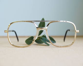 Vintage 70s Eyeglass Aviator/New Old Stock/Frames/Gold/ Made In USA Eyeglasses By Titmus/ Disco/ Retro