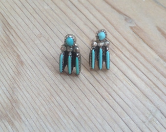 Vintage Zuni needlepoint turquoise Sterling silver earrings