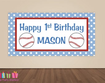 HAPPY BIRTHDAY Banner, Baseball Birthday Decorations, Baseball Party Backdrop, Sports Ball Party Banner, Boys Birthday Party, Vinyl Banner