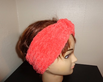 HEADBAND knitted in wool velvet orange
