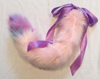 Luxury Pink and Galaxy Pastel Cat Kitten Play BDSM Tail Faux Fur 25 Inch