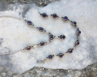 Sterling Silver inlaid with natural stone set purple