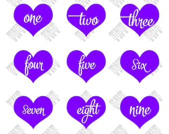 Heart svg - Heart vector - Heart with text numbers digital clipart for Print, Design or more , files download svg, png, dxf