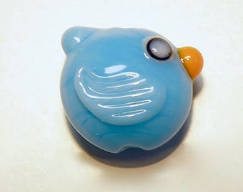 One (1) Opaque Lampwork Glass Lentil Bluebird Bead -- Lot UU
