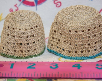 DOLLMANIA SALE: Two vintage cute crocheted doll beanies or egg cozies in great condition