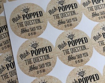 Engagement Stickers, He Popped the Question, Custom Wedding Stickers, He Popped the Question Stickers, Wedding Stickers, Custom Stickers.