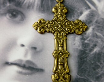 Brass Ox Plated Highly Detailed Cross Pendants Bent or Straight 391BOX x1