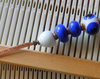 Weaving Sleying Tool Copper with Dark Blue Handcrafted Lampwork Beads