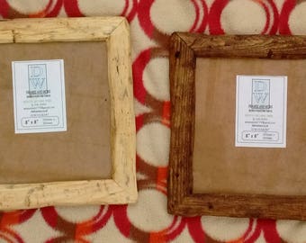 Rustic/driftwood style frames in locally sourced,recycled hardwood.Medium dark or clear beeswax finish.To fit 8"x8".Free U.K. shipping