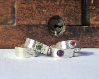 Sterling Silver 925 Textured Gem Stone Toe Ring, Sterling Silver 925 Gem Stone Midi Ring