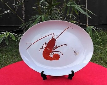 Prawn/Shrimp Design Porcelain Serving Platter, Y.Y Made in Japan Large Serving Dish, Yonemoto Store Honolulu Hawaii Collectible Plate