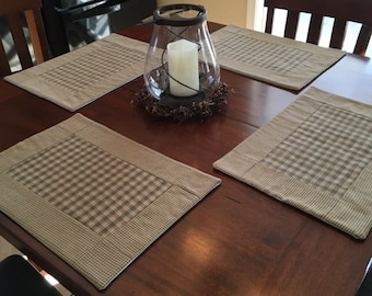 Set of 6 - Country green and Tan Plaid Placemats