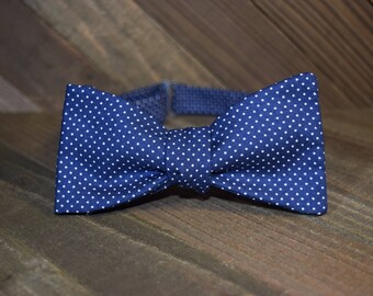 Blue Polka Dot Self Tie Bow Tie