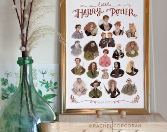 Harry Potter Print by Rachel Corcoran - Harry Potter Gift - Hermione Granger, Luna Lovegood, Dumbledore, Snape, Draco Malfoy, Kids Room Art