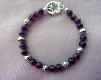 Genuine amethyst and pewter bracelet