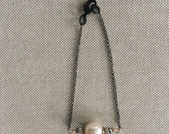Freshwater Pearl and Oxidized Sterling Silver Chain Bracelet