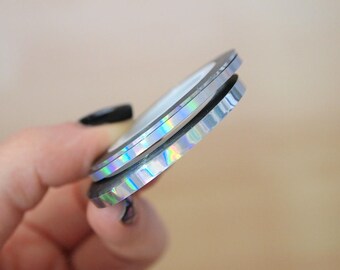 3 rolls of rainbow silver nail art striping tape/ 1mm, 2mm and 3mm wide/ Holographic nail tape/ Nail decorations/ Nails/ Nail art