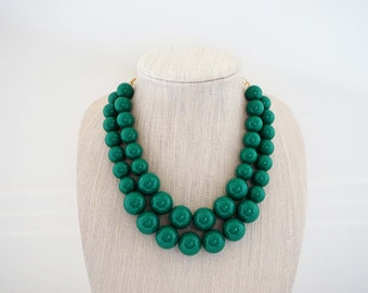 Big Emerald Green Beaded Necklace