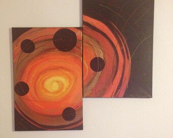Art and painting abstract painting diptych "Spiral Solaris" design