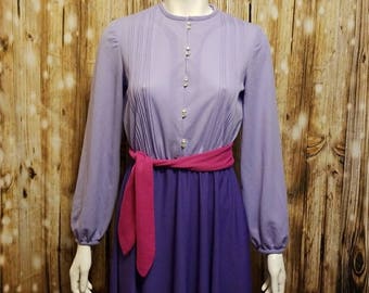 Vintage, 70's, color-block purple swing dress, Medium