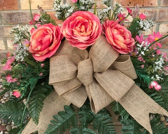 Spring Headstone Flowers, Cemetery Saddle, Tombstone Topper, Flower Arrangements, Headstone Topper, Cemetery Flowers, Cemetery Arrangement