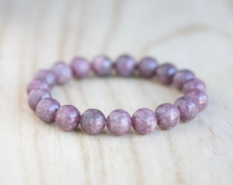 LEPIDOLITE Bracelet Purple Lepidolite Insomnia Bracelet 10mm Lepidolite Beads Purple Stacking Bracelet Lepidolite Stretch Bracelet
