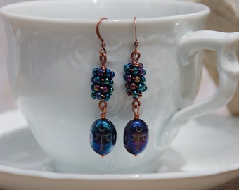 Blue Scarab Earrings.........................................no. 698