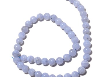 Blue Lace Agate Beads, 8mm Round Beads, 7.5 Inch Half Strand, SKU-MM33/1