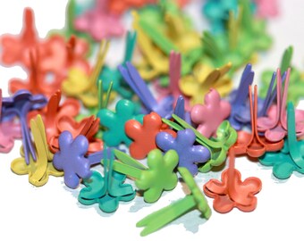 Brads Flower Brads Bright Multi Colored Brads Small Size Brads Pink Purple Blue Yellow Green Orange 45 Pieces