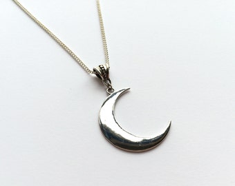 Crescent Moon Pendant On Silver Plated Chain, 2 Different Lengths: 19" or 35" - Moon Necklace, Gothic Pendant, Gothic Necklace, Goth Pendant