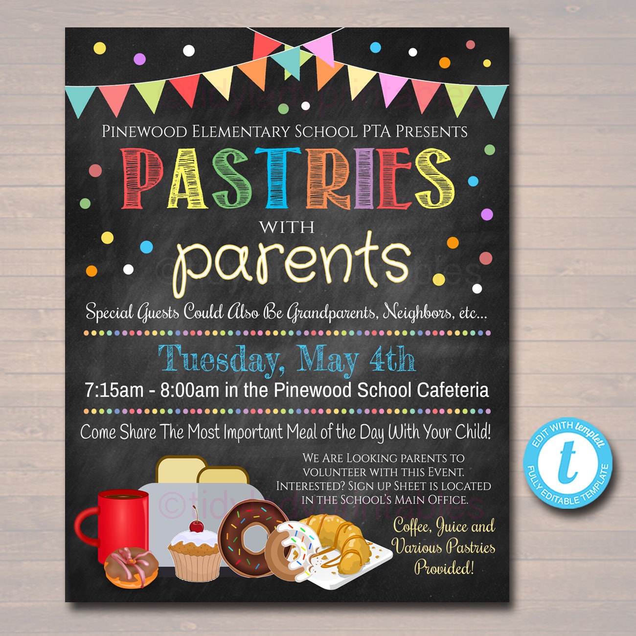 EDITABLE Pastries With Parents Printable PTA Flyer School