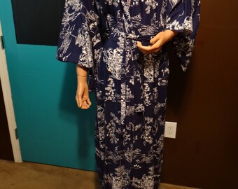 Beautiful Asian-Chinese 100% Cotton Dark Blue with White Robe- Kinimo Size S-L