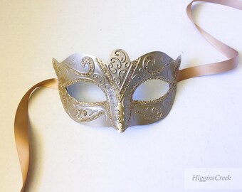 Champagne Mens Masquerade Mask, Champagne Venetian Masks, Mens wedding mask
