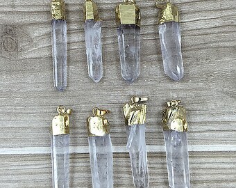 Polished Crystal Quartz Point Pendant with Electroplated 24k Gold Cap and Bail (DS54_01)