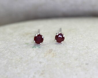 Tiny Red Ruby Earrings with Sterling Silver Posts, second hole ruby stud earrings