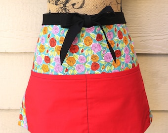 Red floral half apron