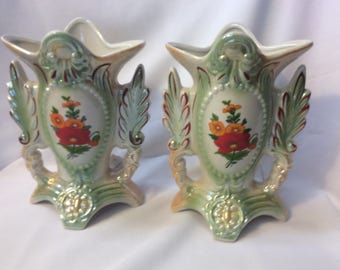 Vintage Pair of Brazilian Poppy Lusterware Vases made in Brazil