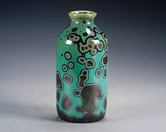 Ceramic Vase - Green, Black, Malachite - Crystalline Glaze on High-Fired Porcelain - Hand Made Pottery - FREE SHIPPING - K-754