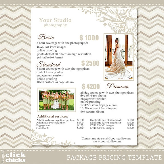 Photography Package Pricing List Template Wedding Packages