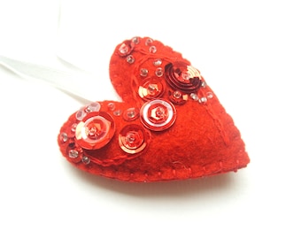 Heart ornament - felt ornaments - Valentine's day/Birthday/Christmas/Baby/It's a Girl/Housewarming home decor