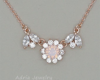 Pink Bridesmaid Necklace Pink Crystal Necklace Swarovski Necklace Bridesmaid Gift Rose Water Opal Rhinestone Jewelry Rose Gold Necklace