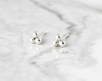 Triple dot studs - tiny sterling silver earrings