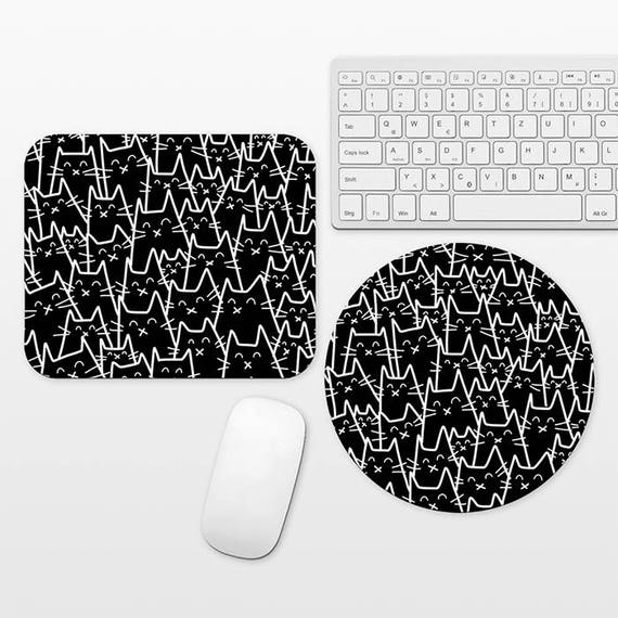 Cat Mouse Pad Round or Rectangle, Black Mouse Pad Cat Mousepad Black Mousepad, Mouse Pad for Him, Fun Mouse Pad Black and White Mouse Pad