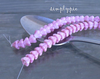 Strawberries n Cream Bell Czech Beads 8x6mm 20 Pink Flower Glass Beads