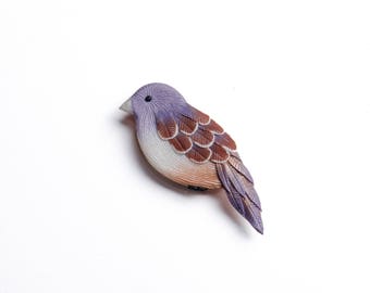 Lilac bird brooch Handmade bird pin Bird jewellery Birdy Brooch Bird badge