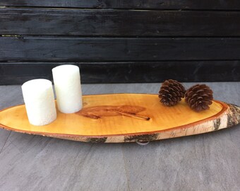 Rustic birch wood slice centerpiece,wood tree slice, round tree bark slice, rustic candle centerpiece, decorative tray. Active
