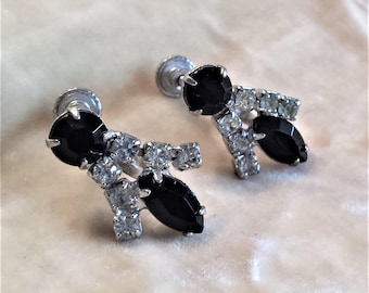 Black and Clear Rhinestone Earrings