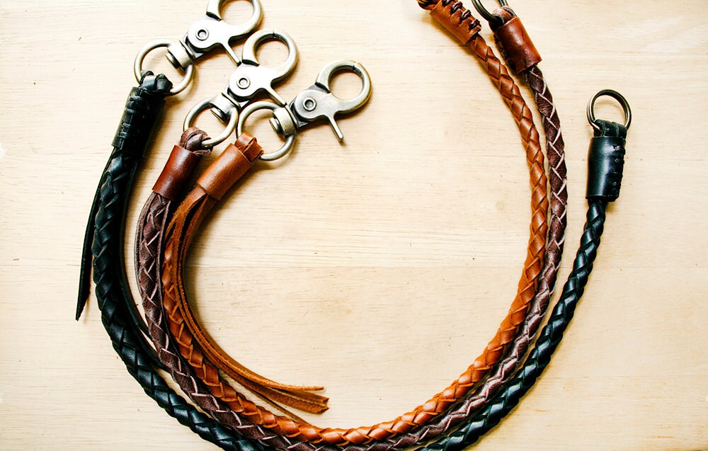 Leather lanyard Braided Chain Braided Leather Keychain